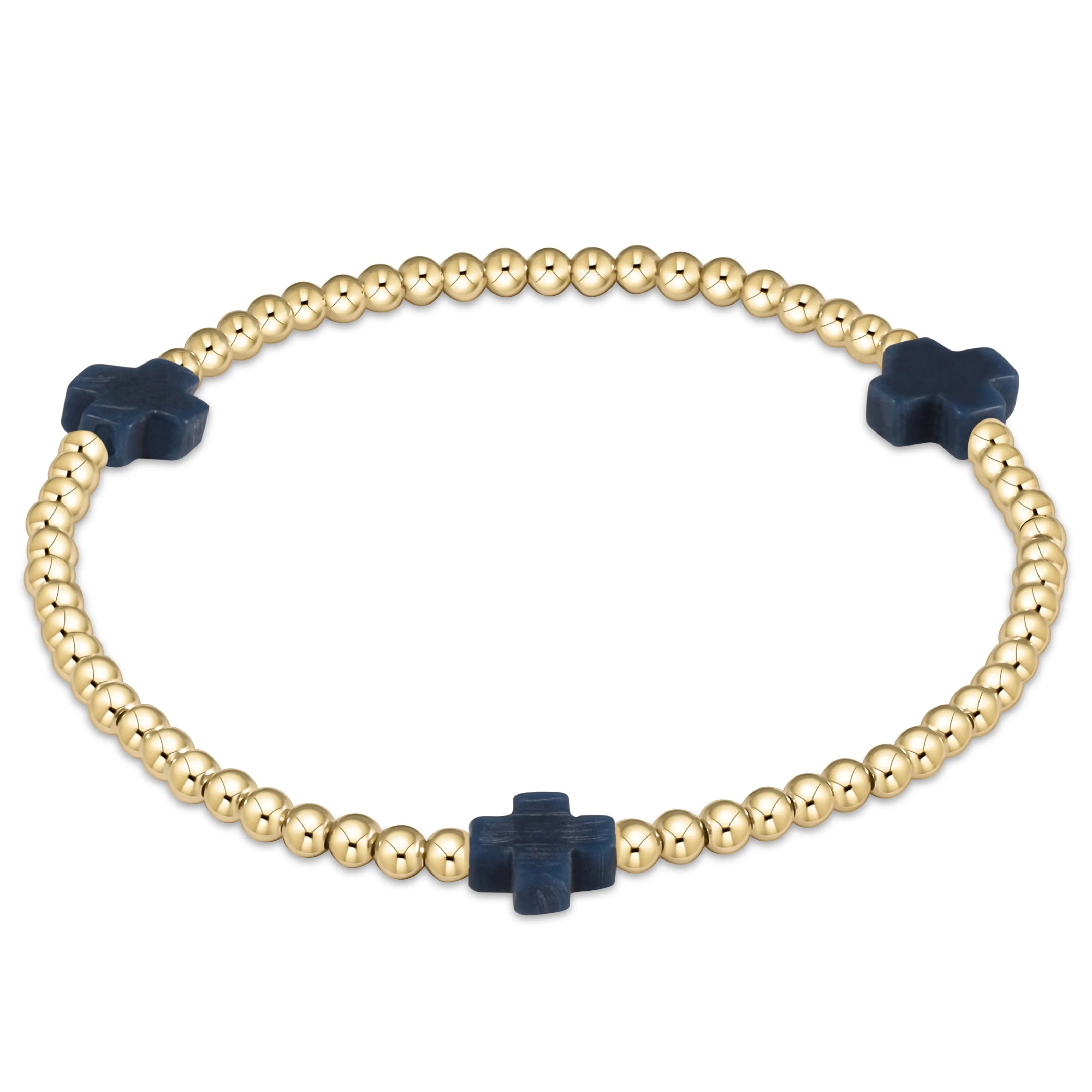 Signature cross 3mm gold bracelet-Navy