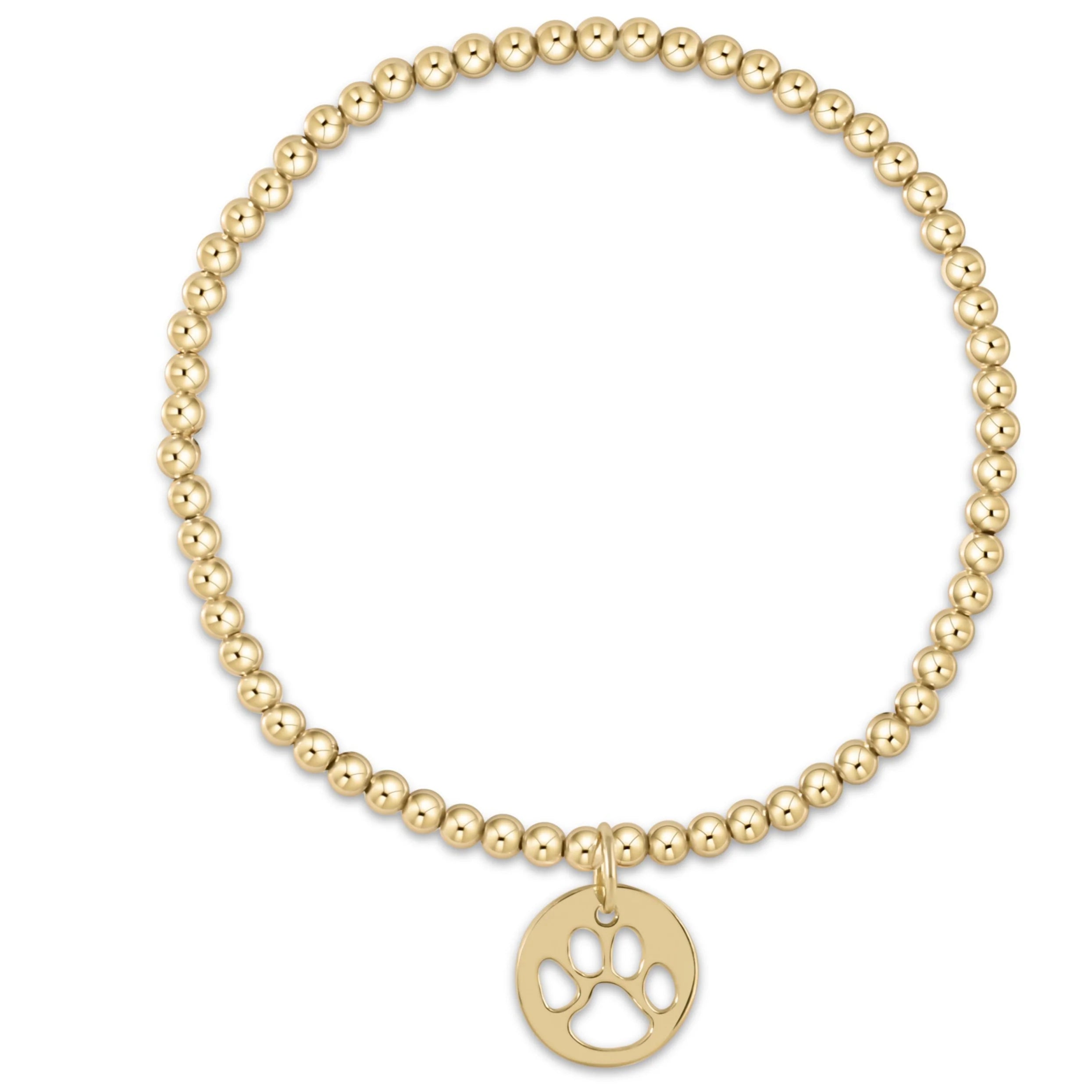 EGirl Classic Gold 3mm Beaded Bracelet- Paw Print Disc