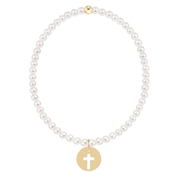 EGirl Classic Pearl 3mm Bracelet- Blessed Gold Disc