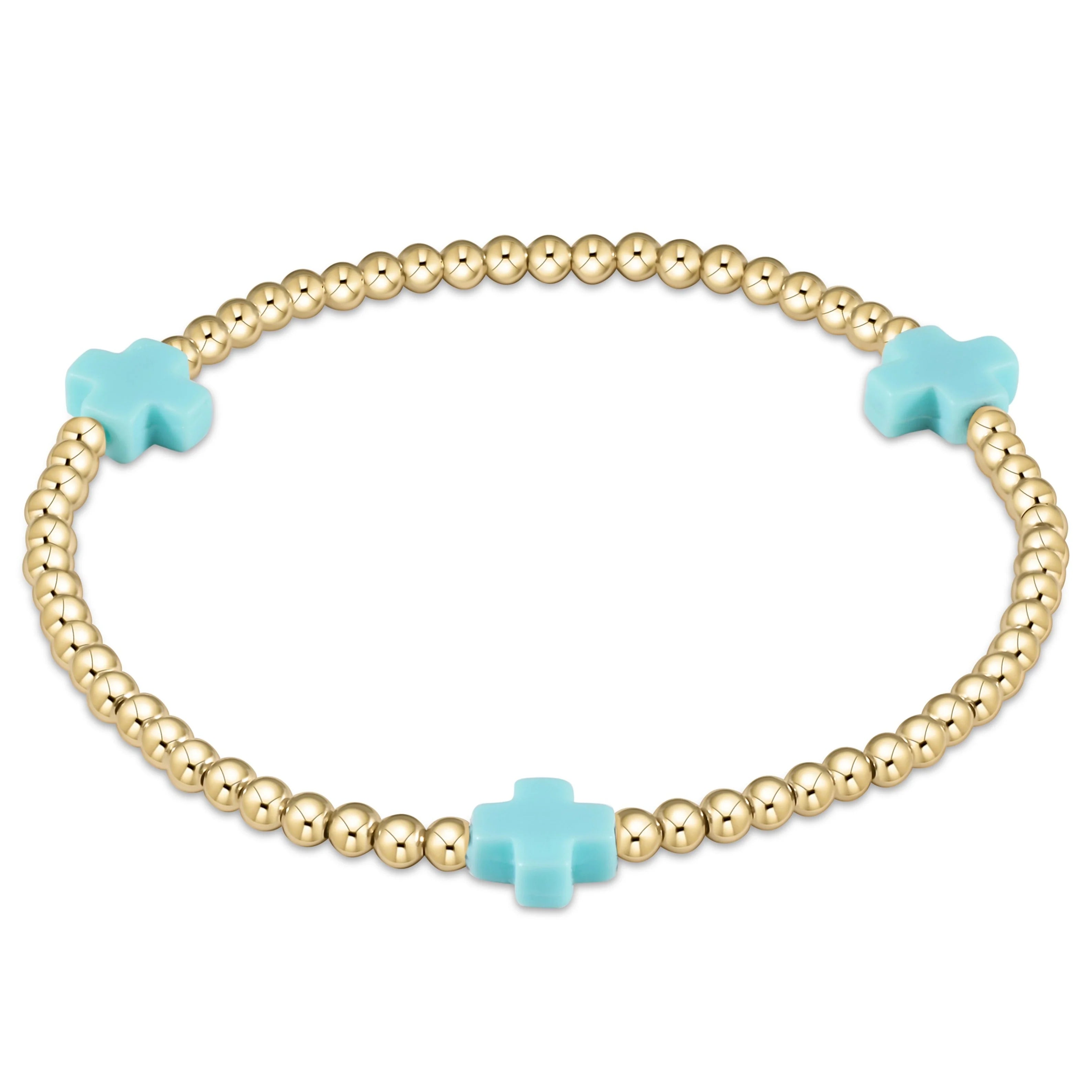 Signature cross 3mm gold bracelet-Turquoise