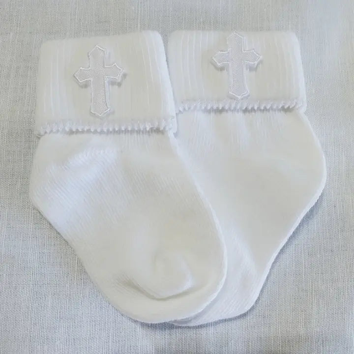 Wht Baby Socks w/Cross