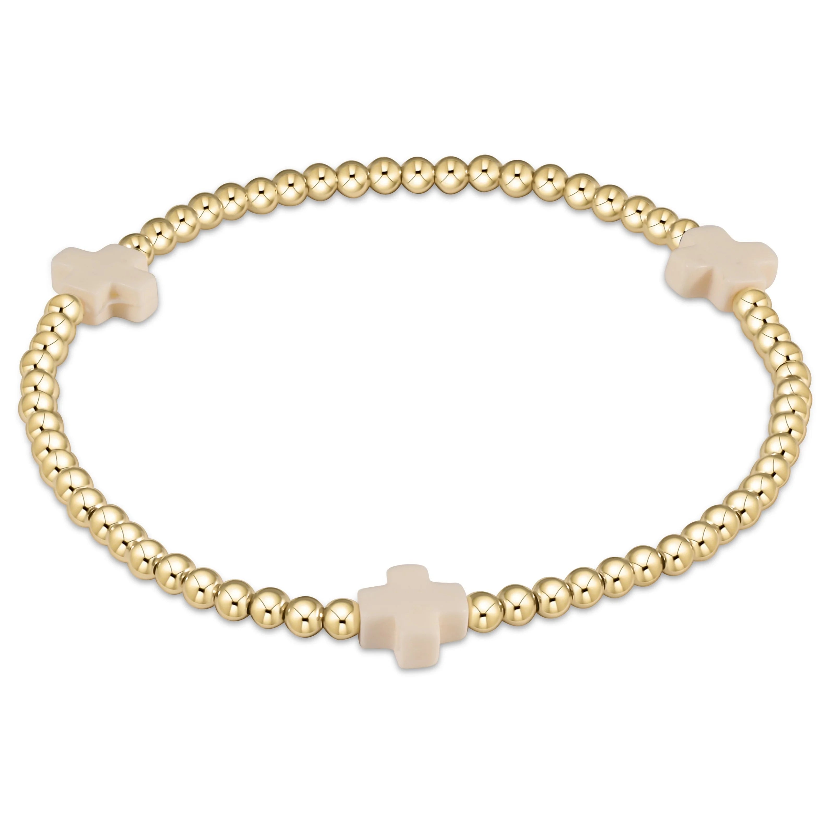 Signature cross 3mm gold bracelet-Off White