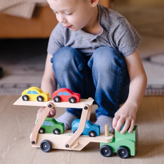 Melissa & Doug Car Carrier Truck & Car Wooden Toy Set