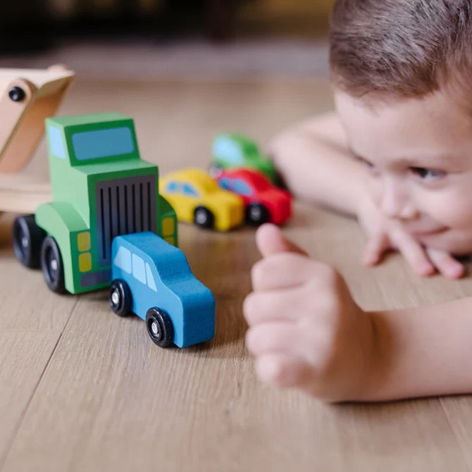 Melissa & Doug Car Carrier Truck & Car Wooden Toy Set