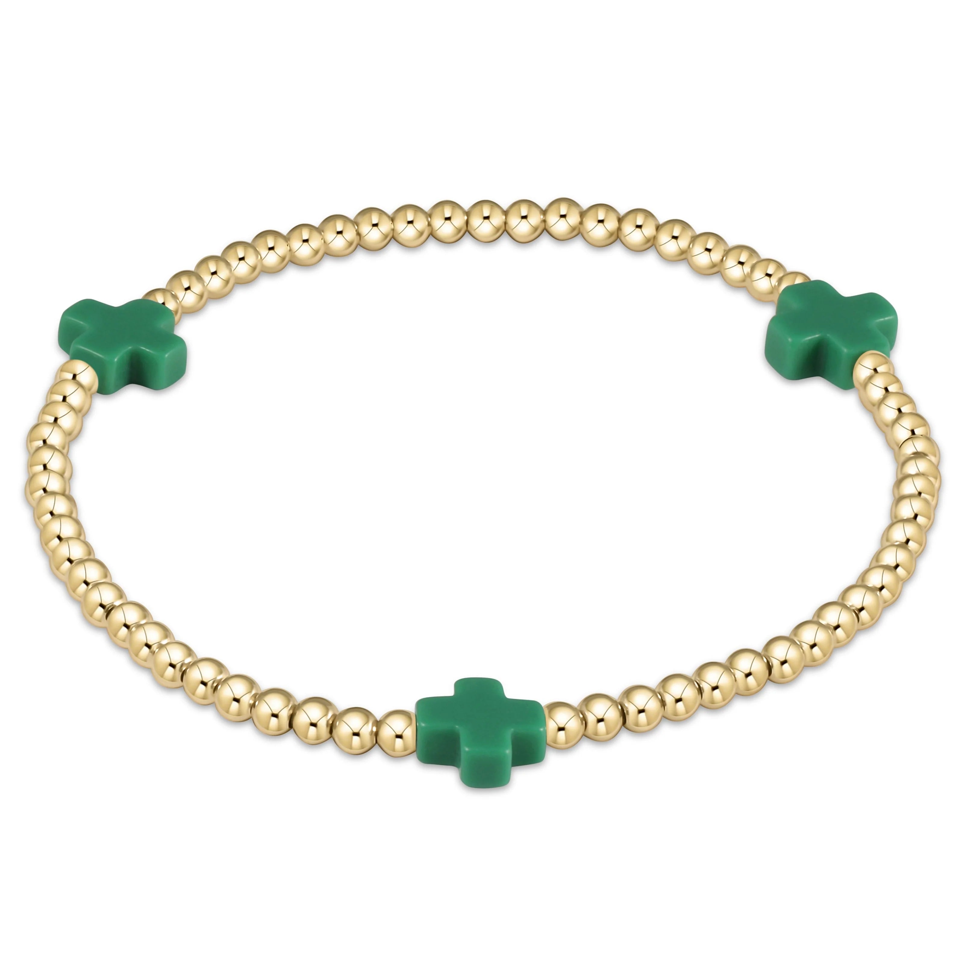 Signature cross 3mm gold bracelet-Emerald