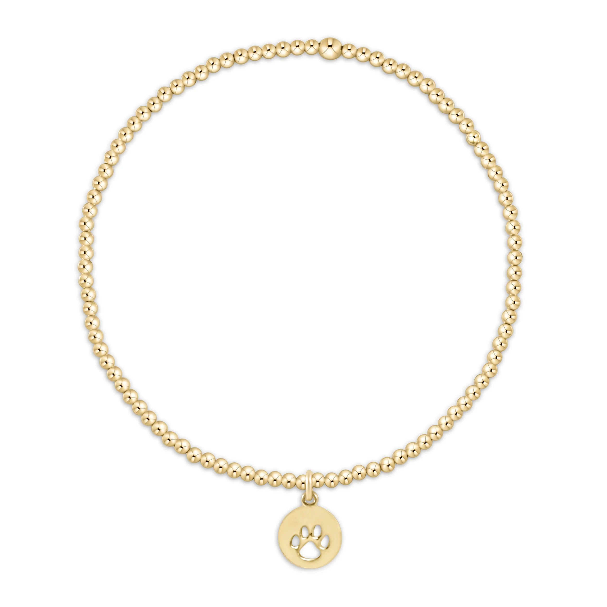 EGirl Classic Gold 2mm Beaded Bracelet- Paw Print Disc