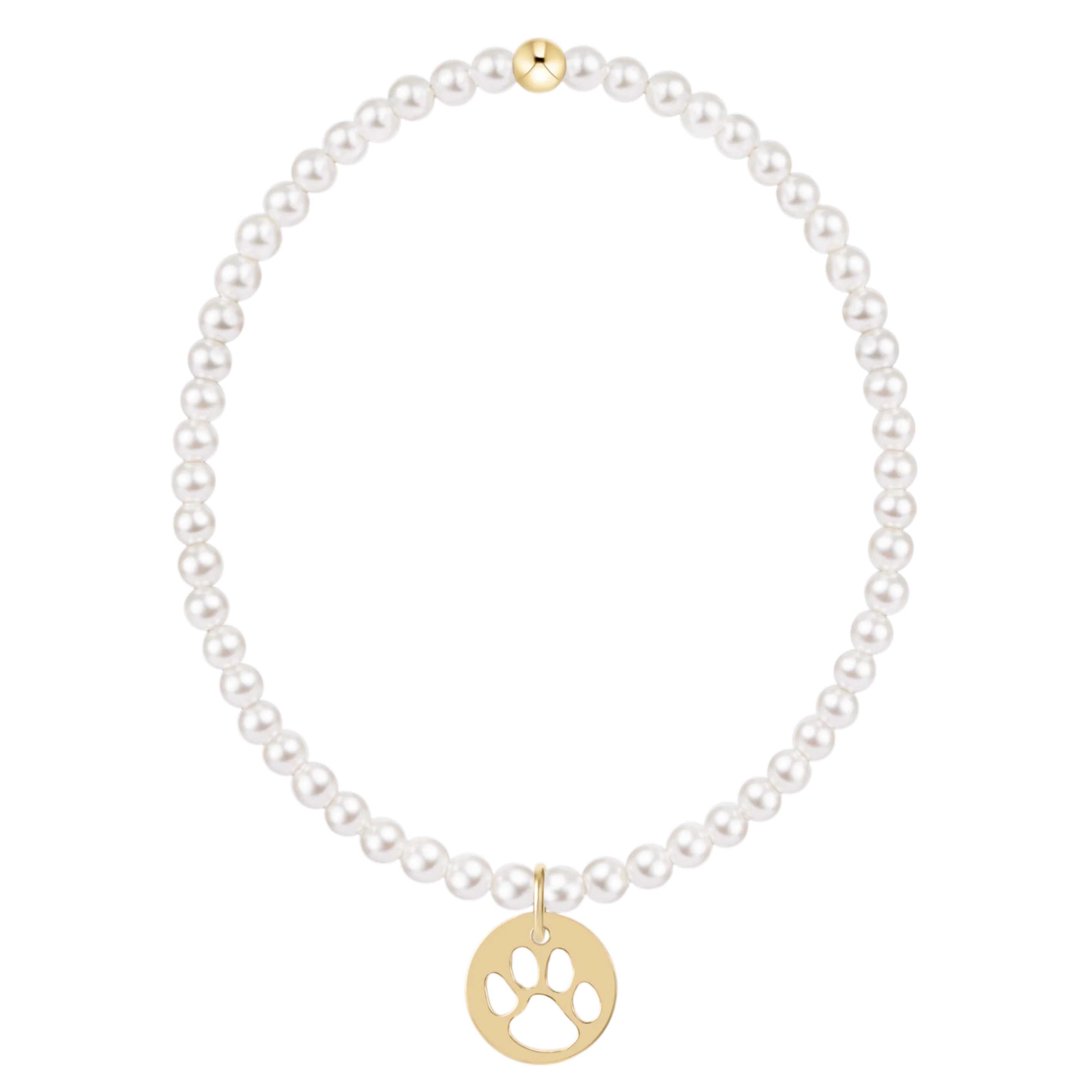 EGirl Classic Pearl 3mm Beaded Bracelet- Paw Print Disc