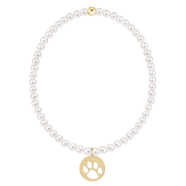 EGirl Classic Pearl 3mm Beaded Bracelet- Paw Print Disc